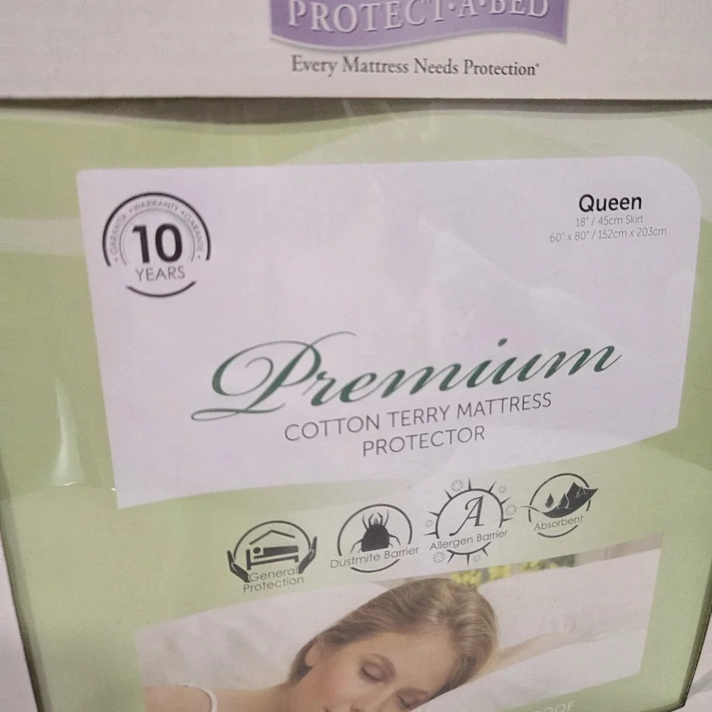 Protect-A-Bed Premium Cotton Terry Queen Mattress Protector Waterproof New